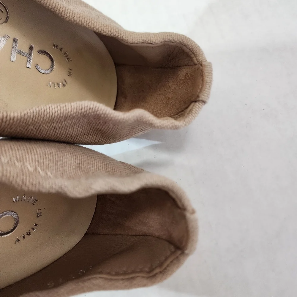 CHANEL Cap Toe Pumps Beige Canvas Snakeskin Leather EU 39.5 US 8.5